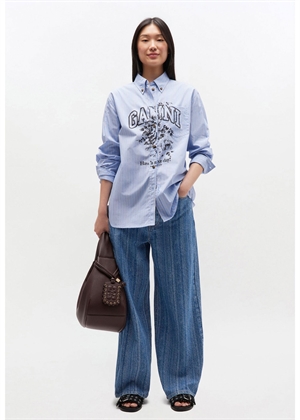 Stripe cotton oversized skjorte Lavender Lustre W0826 Ganni 